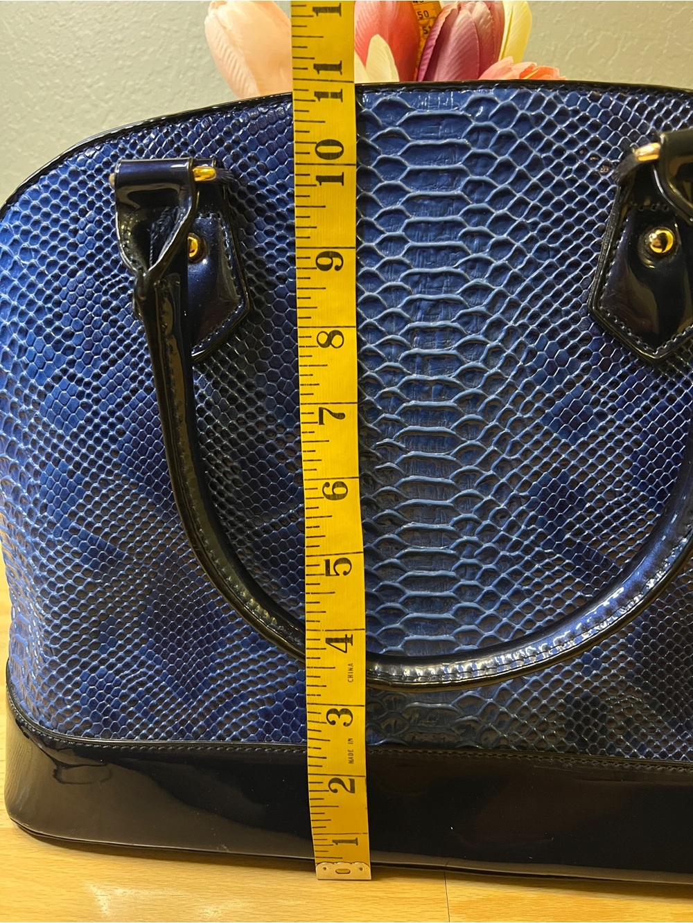 Blue Faux Croc Satchel - Picture 3 of 16